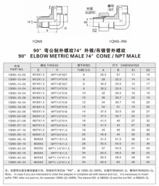 擴口式管接頭—90°彎公制外螺紋74°外錐/布錐管外螺紋