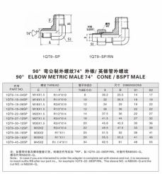 擴口式管接頭—90°彎公制外螺紋74°外錐/ 英錐管外螺紋