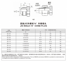擴口式管接頭—美制JIC外螺紋74°外錐堵頭